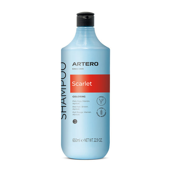 Artero Scarlet Red Shampoo, 650 ml - Krāsu izceļošs šampūns sarkanam, brūnam, šokolādes un aprikožu krāsas apmatojumam